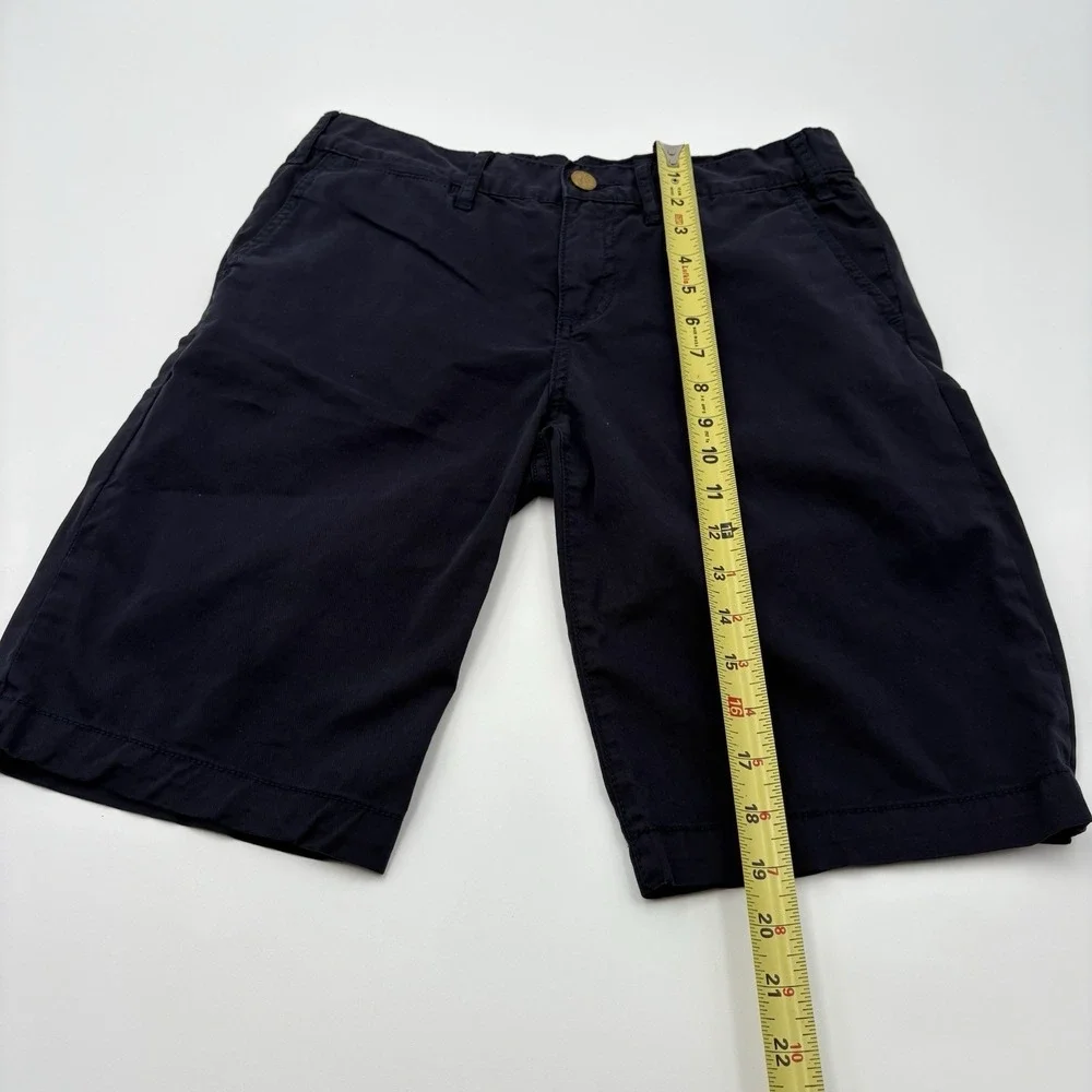 Tory Burch Bermuda Chino Shorts Navy Blue Gold Logo Button Size 25 EUC